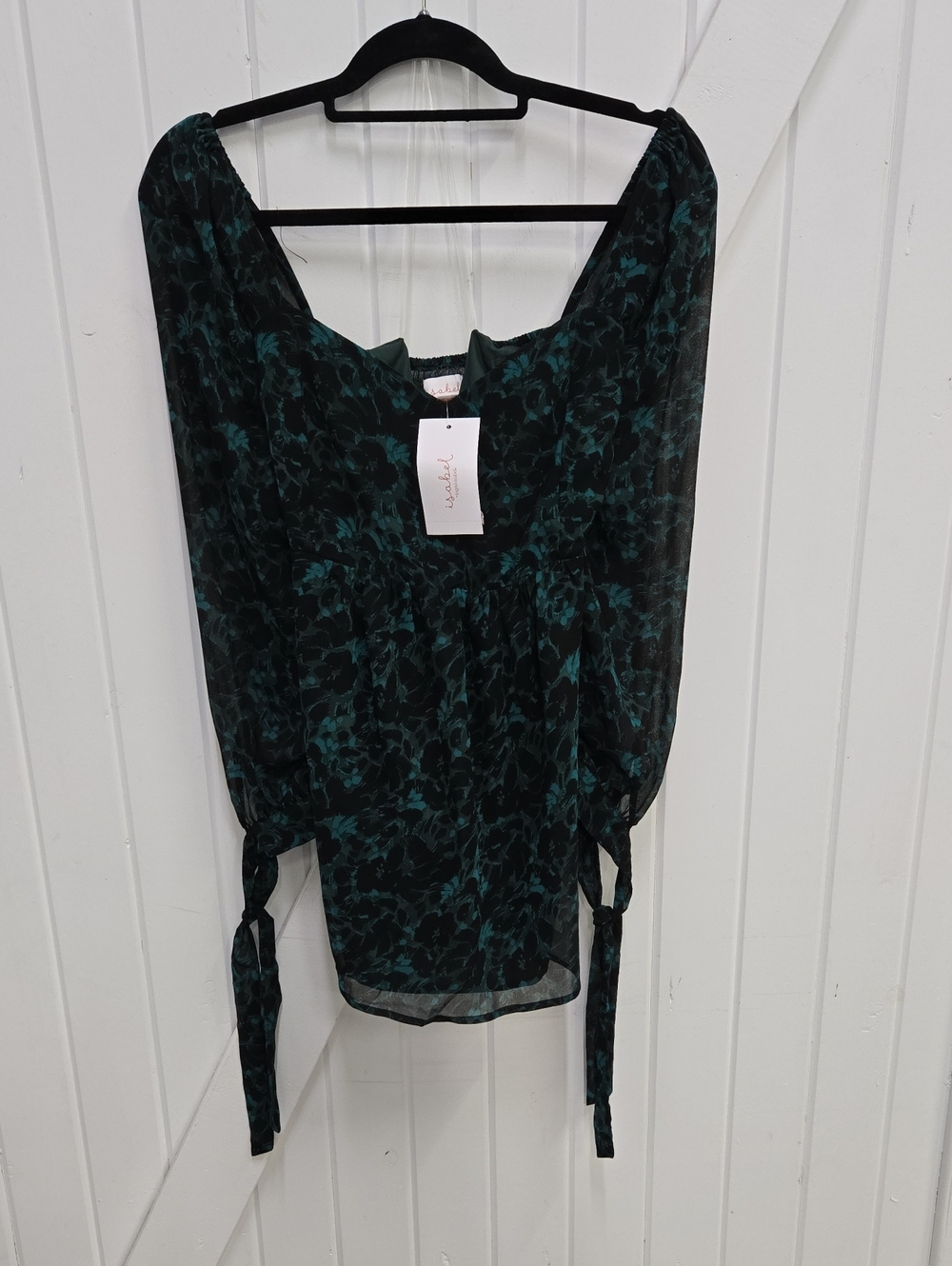 Women’s Dark Green Floral Peasant Blouse